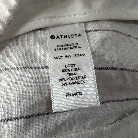 Athleta Beachside Bali SZ 6 Linen Shorts Striped Pull-On Tie Drawstring Hi-Rise - Picture 7 of 7